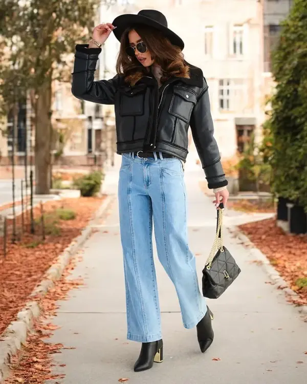 Resti Resti Women's eco leather jacket with fur in black color