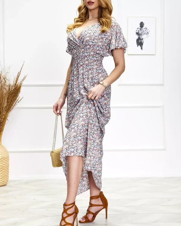 Resti Resti Women's floral midi dress in blue and orange - Clothing