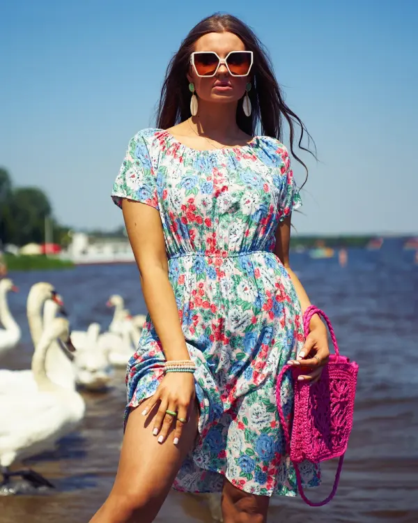 Resti Resti Women's floral mini dress a'la hiszpanka in blue