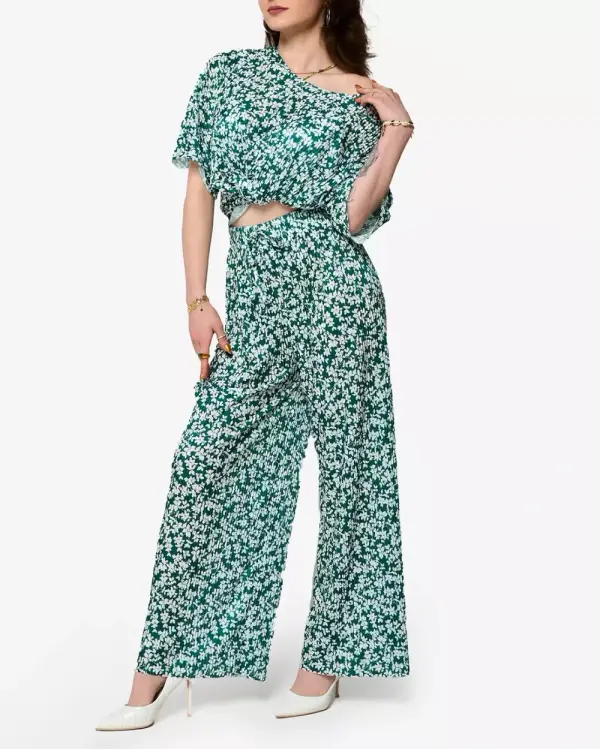 Resti Resti Women's green pleated set with black flowers - Clothing