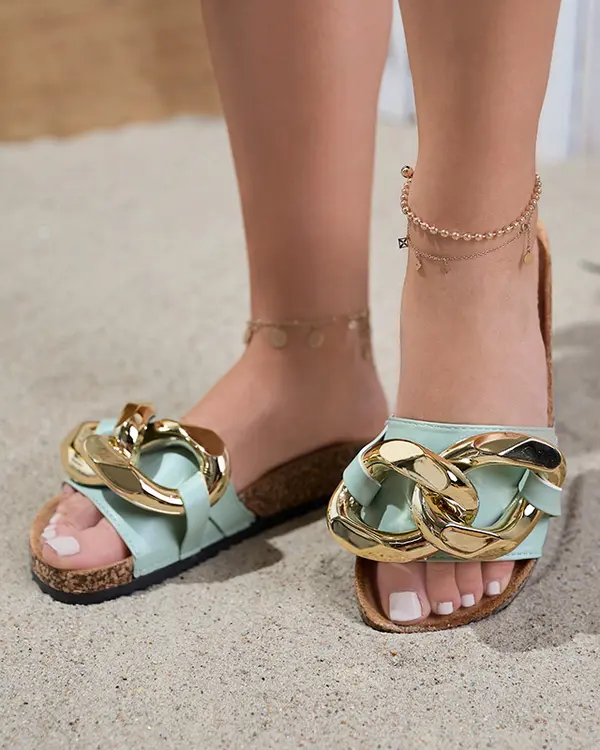 Resti Resti Women's green slippers with decoration at Fixci- Footwear