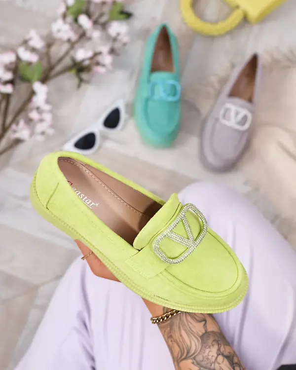 Resti Resti Women's lime green moccasins with ornament Fogras