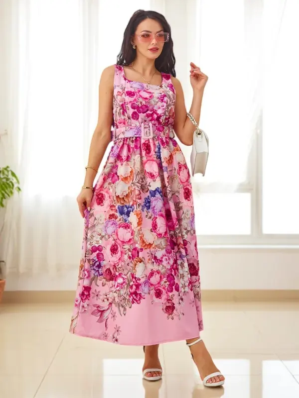 Resti Resti Women's midi dress with straps, featuring a belt in various floral patterns