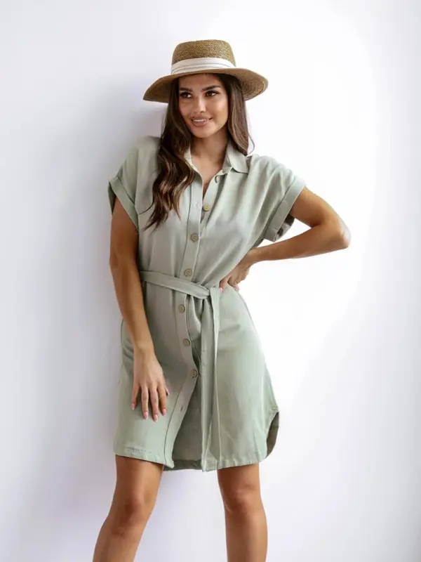 Resti Resti Women's mini dress with short sleeves and a button closure belt