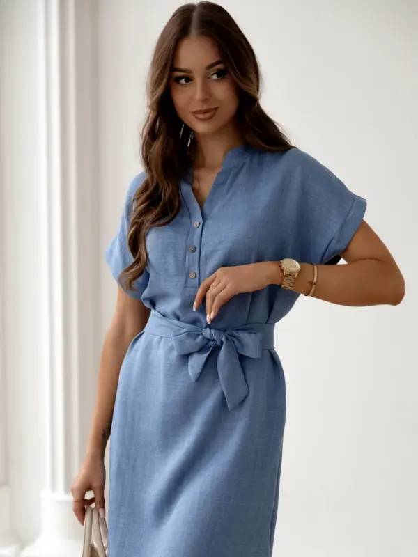 Resti Resti Women's mini dress with short sleeves and a buttoned neckline