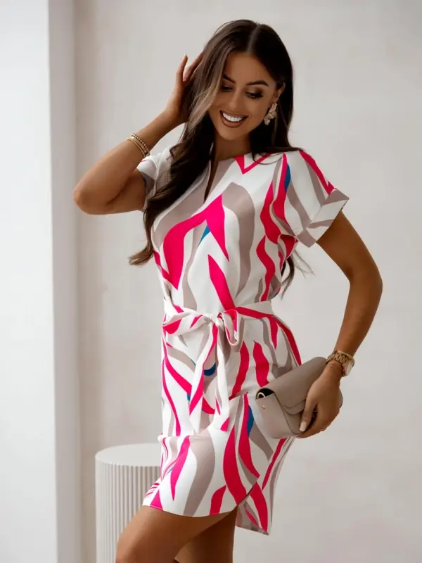 Resti Resti Women's mini dress with short sleeves and belt decorated with florals