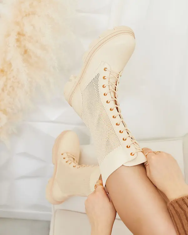 Resti Resti Women's openwork cream lace-up boots Buhomias