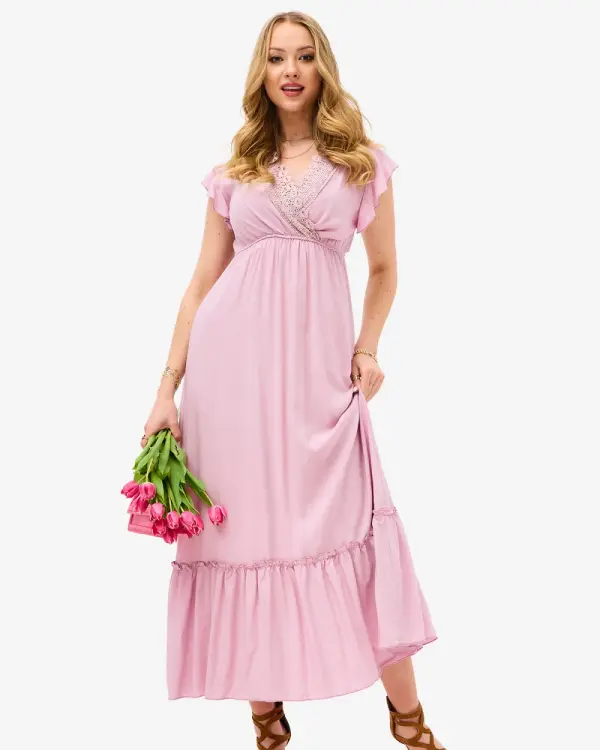 Resti Resti Women's pink long dress with lace - Clothing