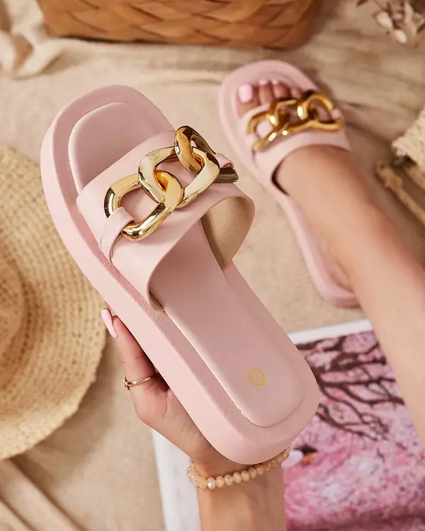Resti Resti Women's pink slippers with a gold chain Reteris - Footwear