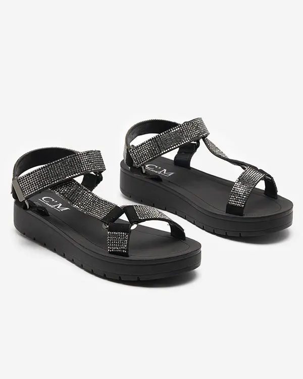 Resti Resti Women's sandals with zircons in black Qroc- Footwear