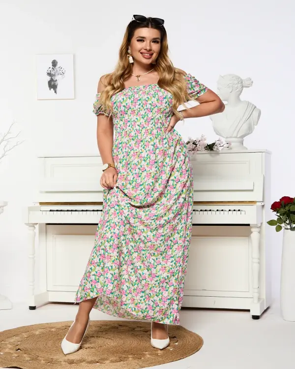 Resti Resti Women's white and pink maxi dress with floral print - Clothing