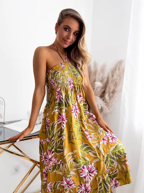 Resti Resti Yellow women's midi dress with floral pattern - Clothing