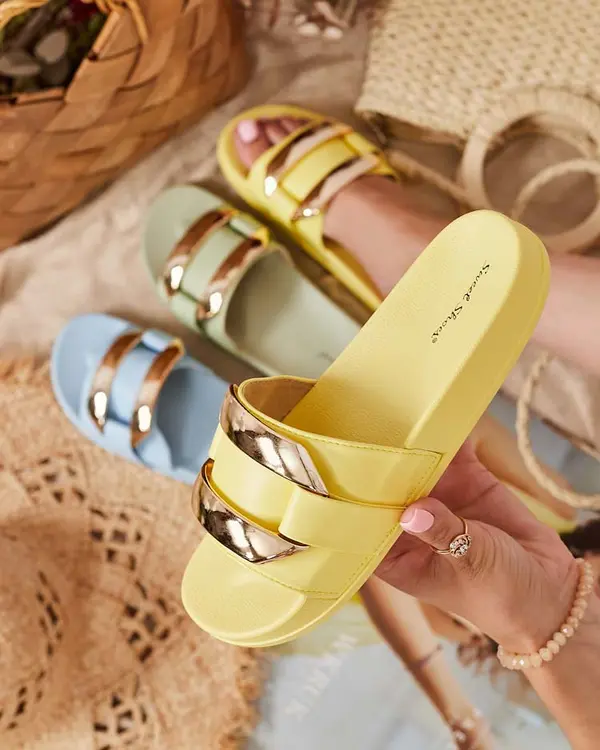Resti Resti Yellow women's slippers with gold ornament Serina - Footwear