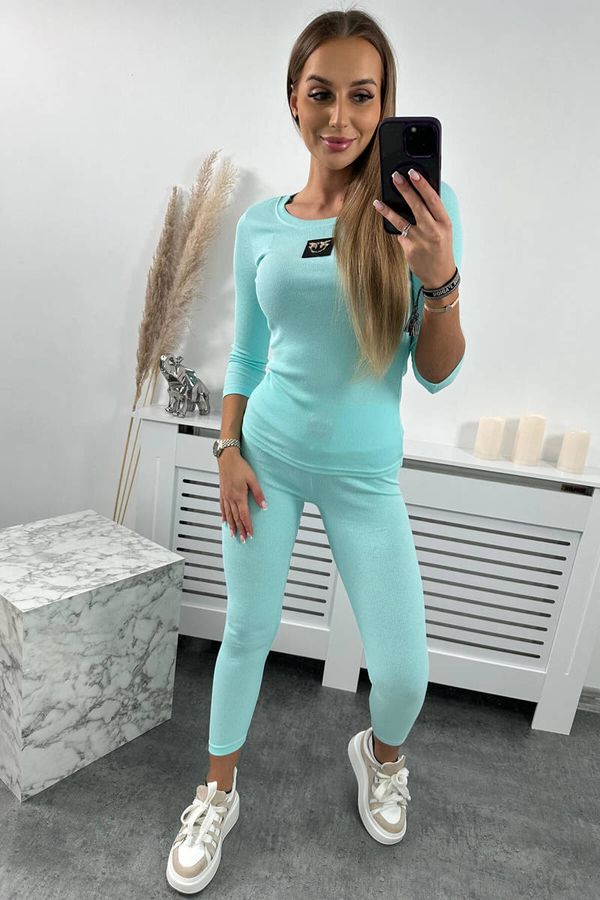 Kesi Ribbed blouse + mint leggings set