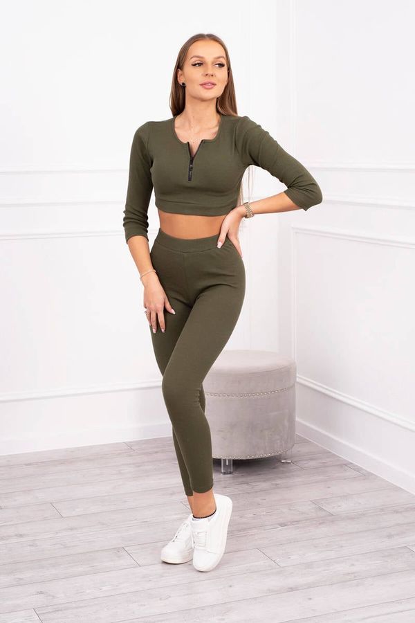 Kesi Ribbed crop top set of khaki color