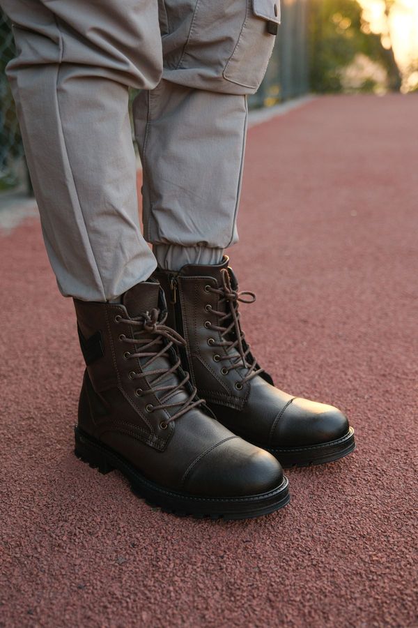 Riccon Riccon Brown Skin Men's Combat Boots 0012347