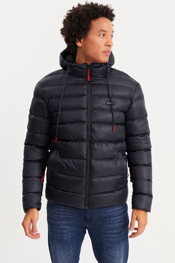River Club River Club Men's Navy Blue Thick Lined Water And Windproof Hooded Winter Puffer Coat