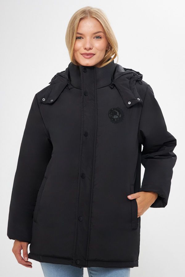 River Club River Club Women's Black Lined Camel Hooded Water And Windproof Winter Coat & Parka