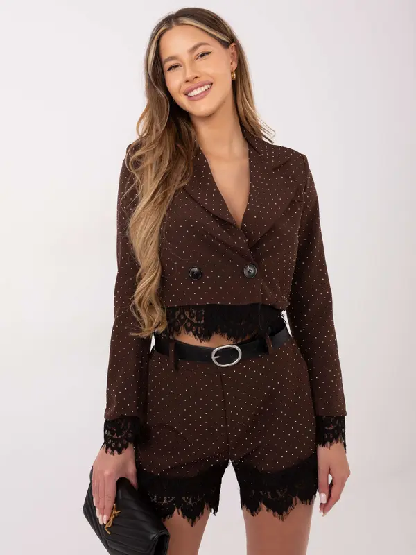 Italy Moda Rjav komplet s pikami in čipko