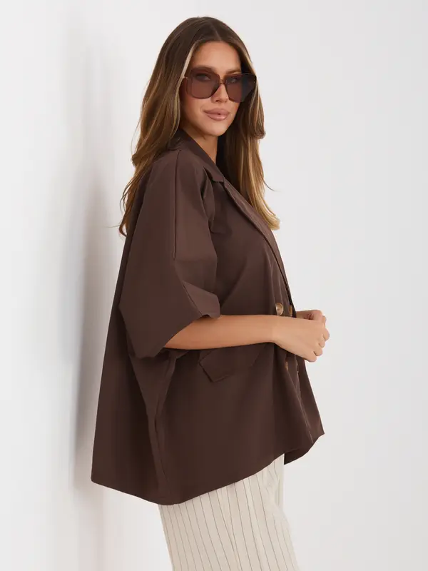 RUE PARIS Rjav oversized plašč s širokimi rokavi