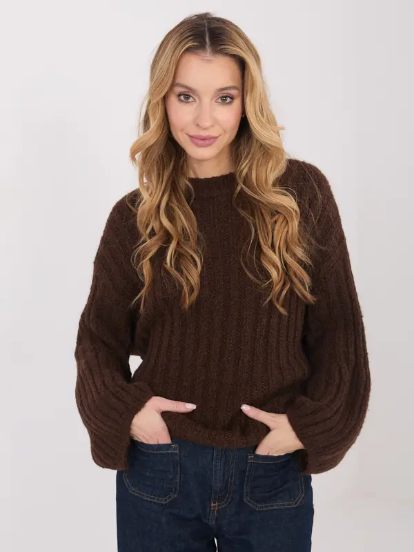 Italy Moda Rjav rebrast pulover