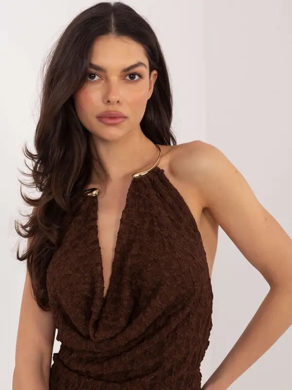 Italy Moda Rjav top z okrasnim izrezom