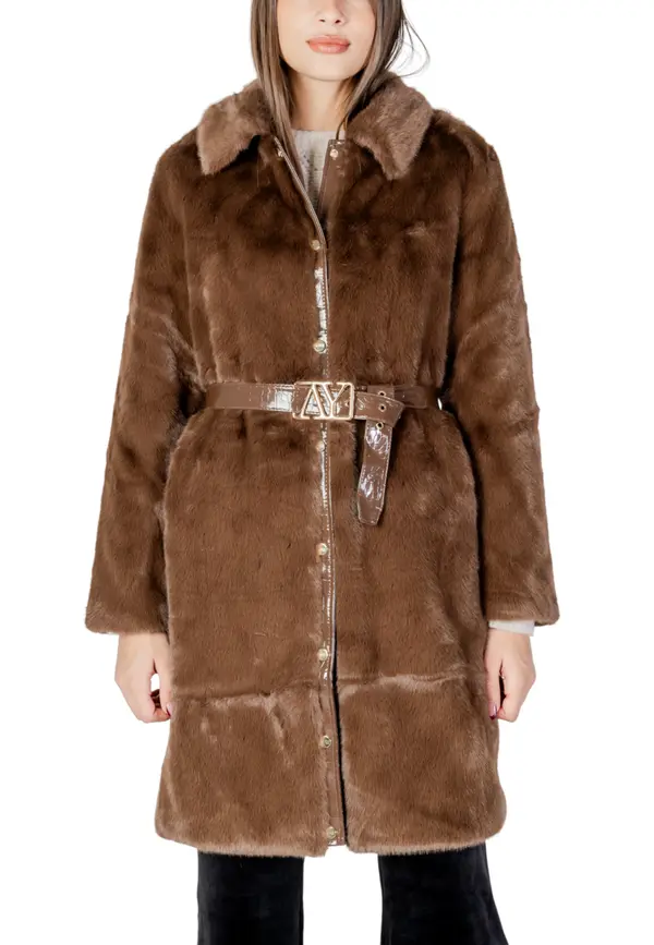 Ayfee Rjav zimski plašč s pasom