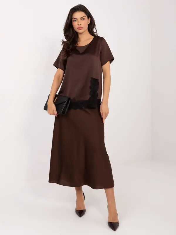 Italy Moda Rjava bluza s čipko