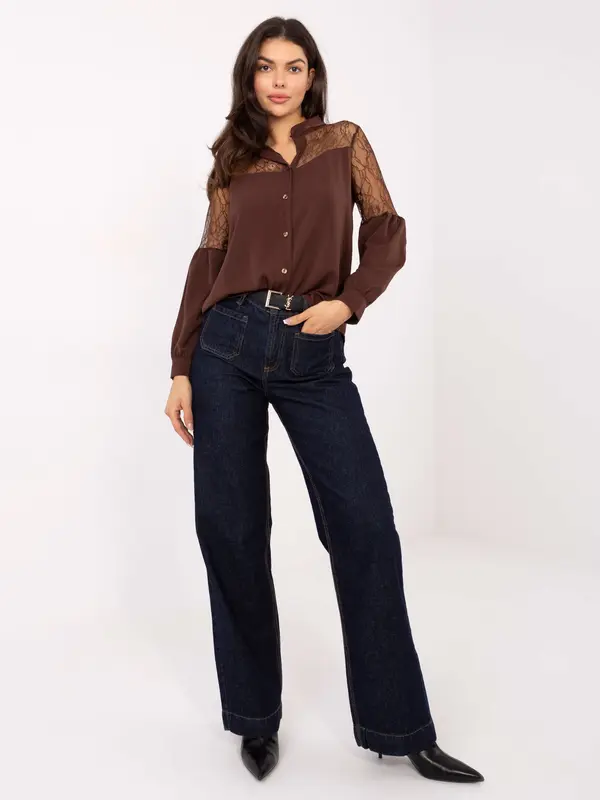 Italy Moda Rjava bluza s čipko