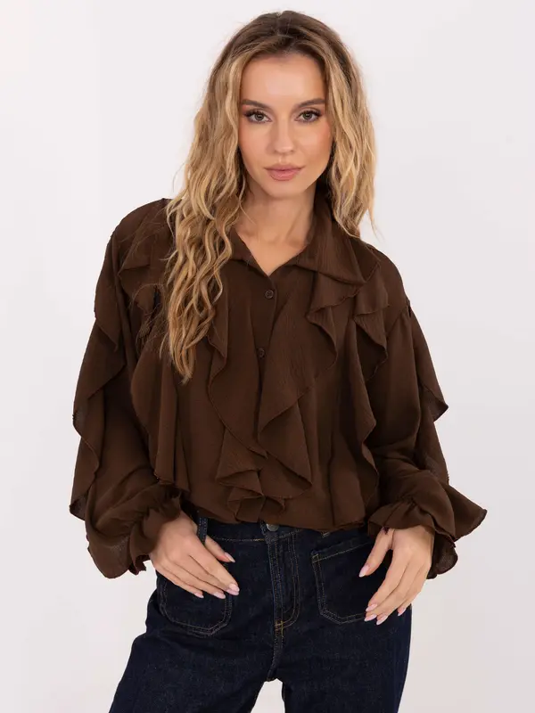Italy Moda Rjava bluza z volančki