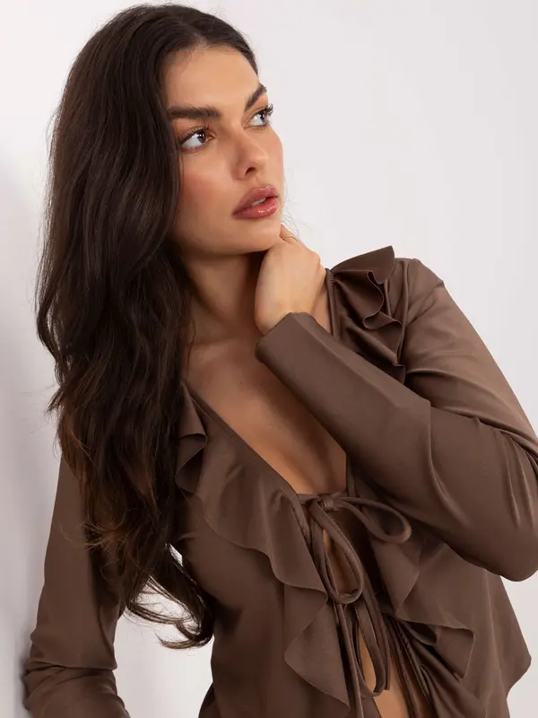 MODA ITALY Rjava bluza z volančki