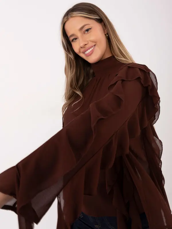 Factory Price Rjava bluza z volančki