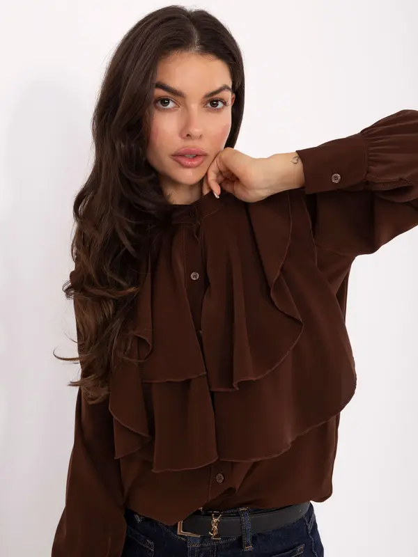 RUE PARIS Rjava bluza z volančki