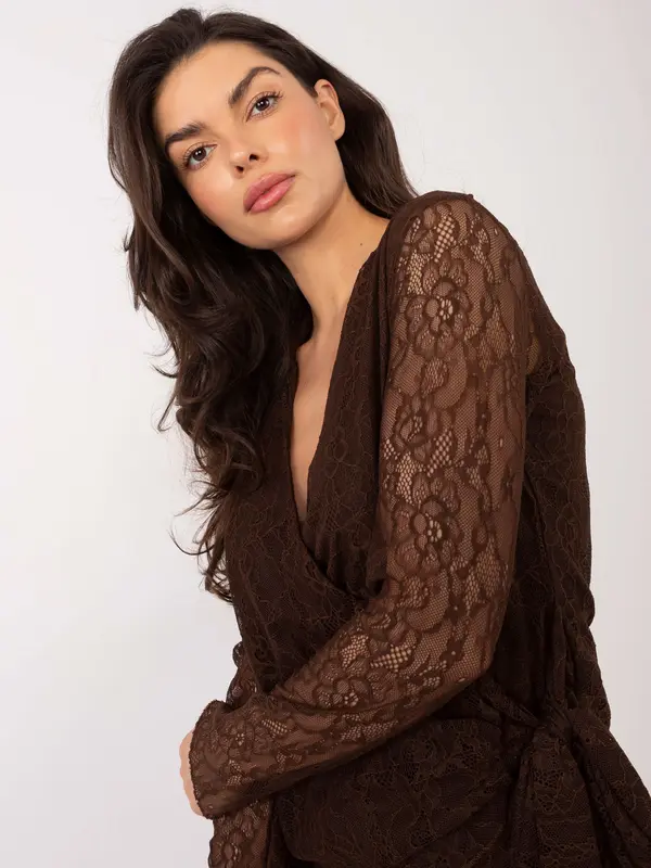 Italy Moda Rjava čipkasta bluza