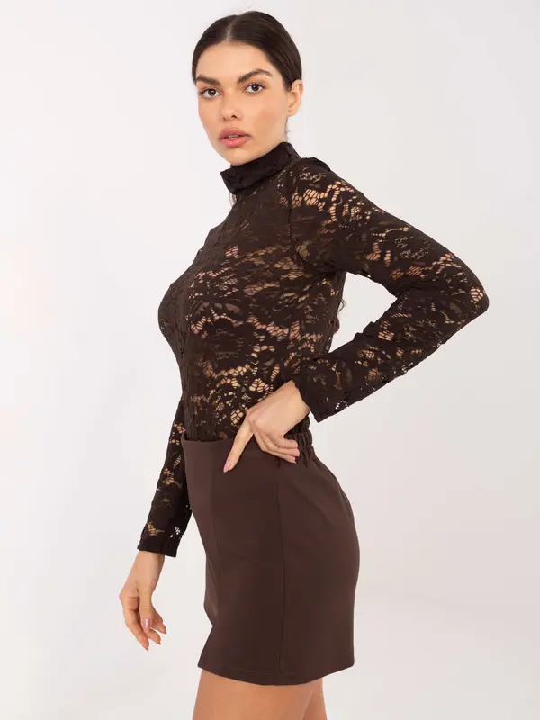 Italy Moda Rjava čipkasta bluza z dolgimi rokavi