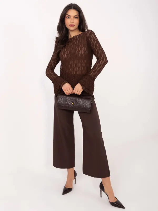 Italy Moda Rjava čipkasta bluza