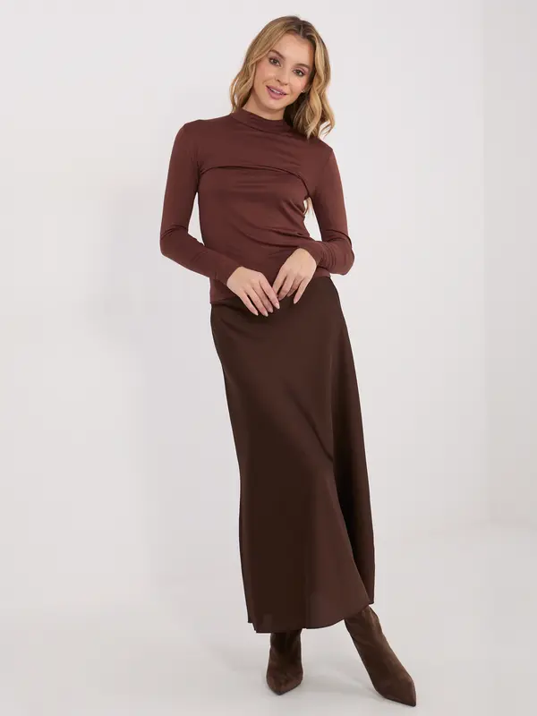 Calimera Rjava enobarvna bluza z dolgimi rokavi