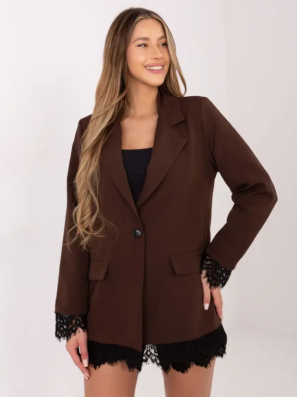 Italy Moda Rjava jakna s čipkastimi detajli