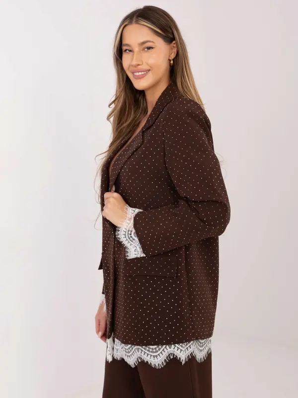 Italy Moda Rjava jakna s čipkasto obrobo
