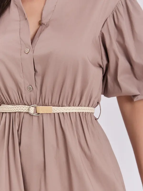 Italy Moda Rjava obleka z V-izrezom