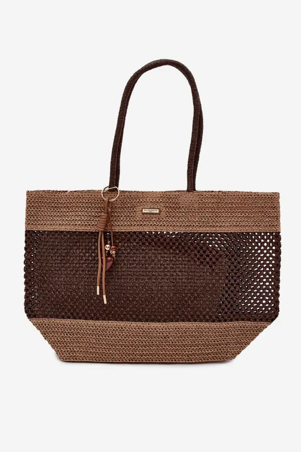 FLORA & CO Rjava pletena nakupovalna torba Flora&amp;Co z obeskom