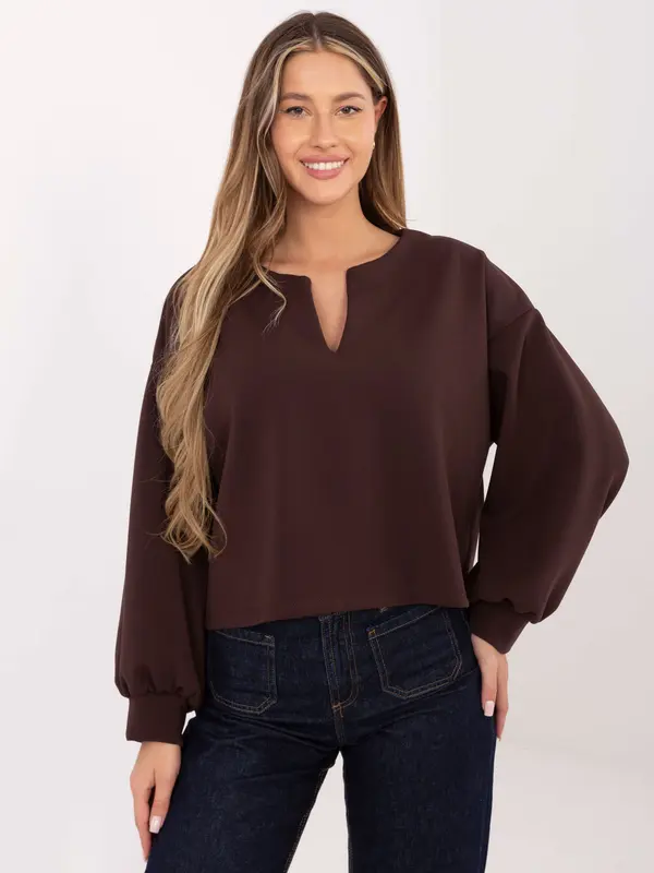 Factory Price Rjava pulover z dolgimi rokavi