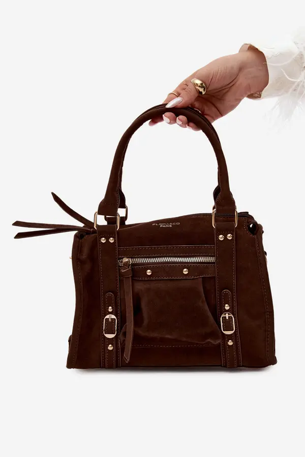 FLORA & CO Rjava torbica iz sintetičnega semiša Flora&amp;Co