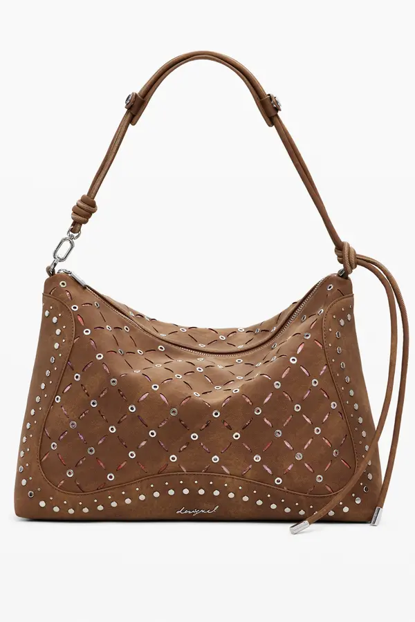 DESIGUAL Rjava torbica z okrasnimi detajli