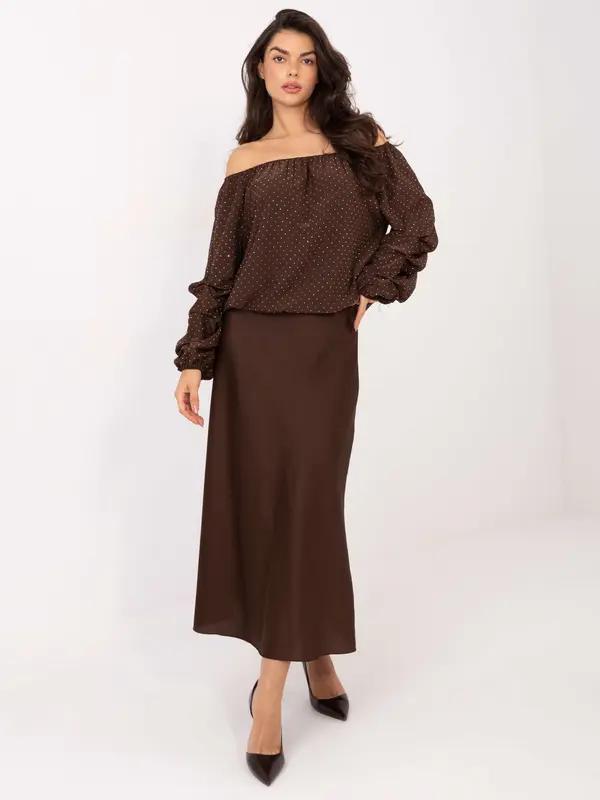 Italy Moda Rjava vzorčasta bluza z odkritimi rameni