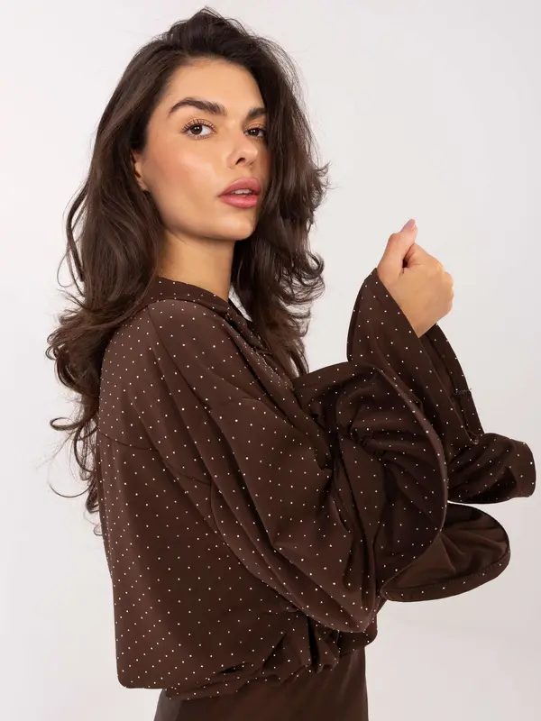 MODA ITALY Rjava vzorčasta bluza z ohlapnimi rokavi