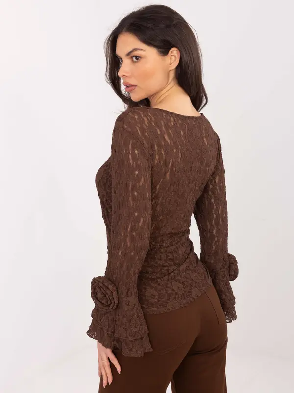 Italy Moda Rjava vzorčasta bluza z volančki