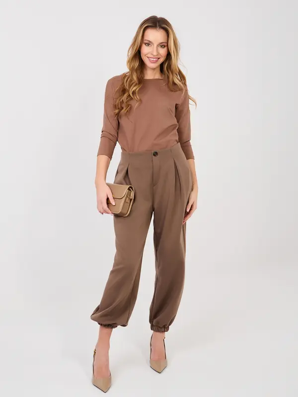 Italy Moda Rjave džersi hlače z gubami