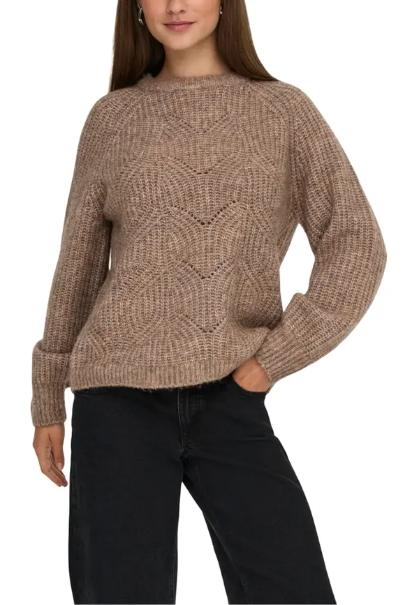 Only Rjavi pleteni pulover Only