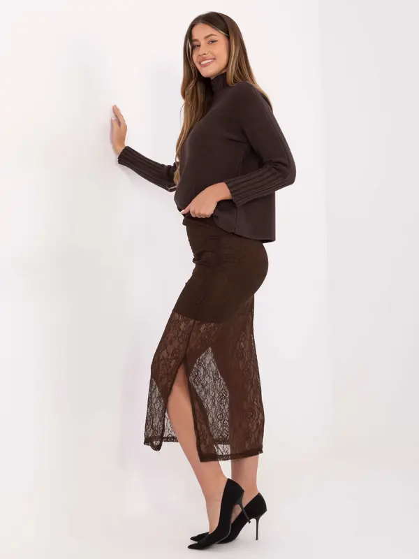 RUE PARIS Rjavo dolgo krilo s čipko